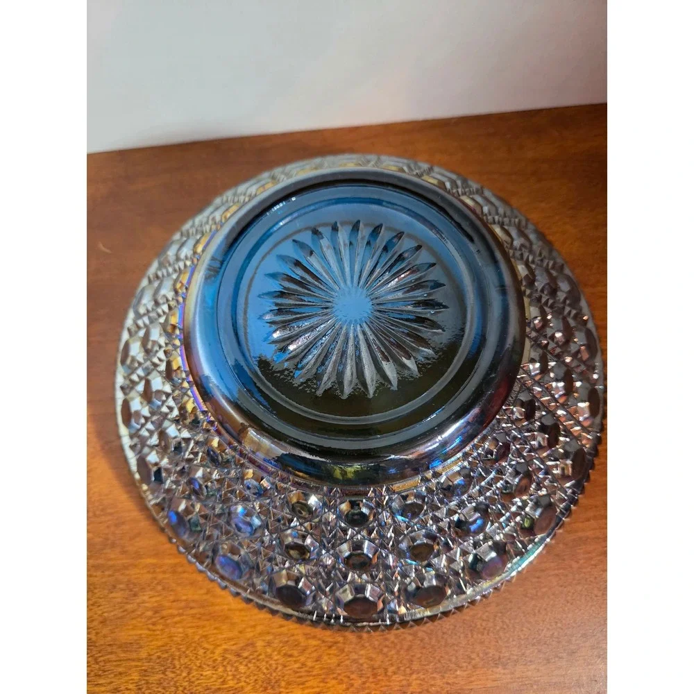 Indiana Glass Tiara Exclusive Blue Carnival Glass Windsor Pattern Bowl 10 Inch